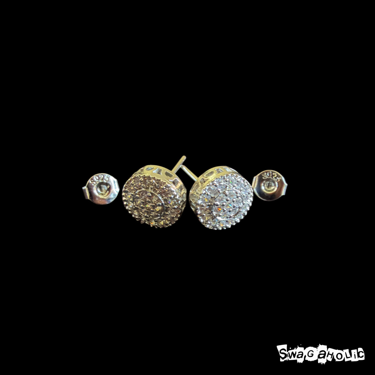 Round Iced Out Earrings - 925 Sterling Silver